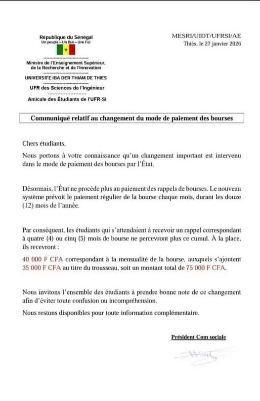 BOURSES ÉTUDIANTES : Fin des rappels et passage au paiement mensuel régulier (UIDT)