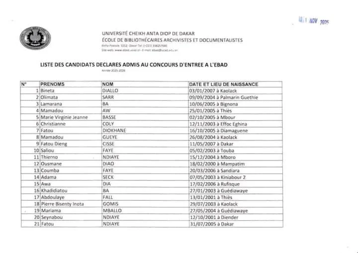 R sultats De Concours UCAD EBAD Liste Officielle Des 104 Candidats R sultats De Concours UCAD EBAD Liste Officielle Des 104 Candidats