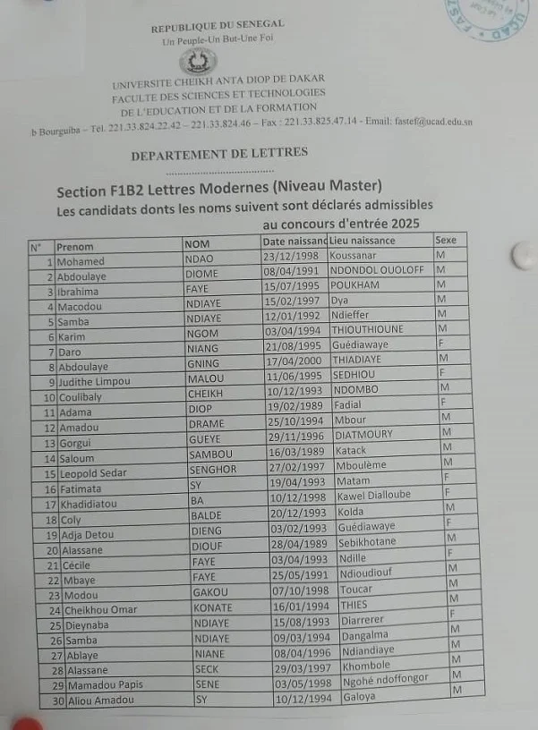 FASTEF Lettres Modernes (Master) : Admissibilité F1B2 et Convocation Urgente pour l'Entretien du 03 Novembre
